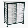 Luxor Mobile Bin Storage Unit - Double Row With Small Clear Bins