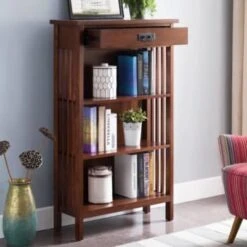 Leick Home One Drawer Mantel Height 3 Shelf Bookcase,slatted Sides,mission Oak -Rubbermaid || Husky || Grosfillex Shop 183568 w DetailedProductView19 Lg