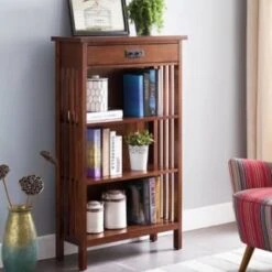 Leick Home One Drawer Mantel Height 3 Shelf Bookcase,slatted Sides,mission Oak -Rubbermaid || Husky || Grosfillex Shop 183568 w DetailedProductView4 Lg