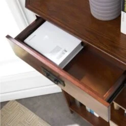 Leick Home Mantel Height 3 Shelf Corner Bookcase With Drawer Storage,mission Oak -Rubbermaid || Husky || Grosfillex Shop 183574 w DetailedProductView5 Lg