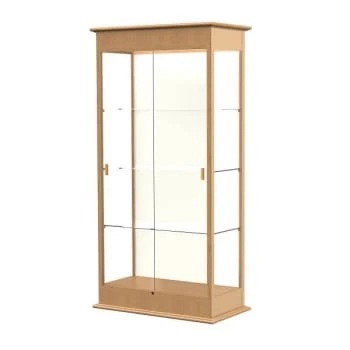 Ghent Waddell Varsity Lighted Natural Oak Case W/sliding Door/plaque Fabric Back 1 Ghent Waddell Varsity Lighted Natural Oak Case W/sliding Door/plaque Fabric Back