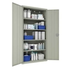 Hirsh Welded Steel Storage Cabinet With 4 Shelves, 18" D X 36" W X 72" H, Light Gray -Rubbermaid || Husky || Grosfillex Shop 334042 DetailedProductView10 Lg